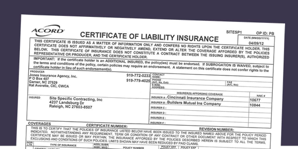 What is a certificate of insurance, and when is it needed?